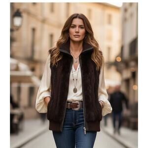 Belldini Brown Faux Fur Chunky Knit Vest- XL Y2K Luxury Boho Glam Layer Chic